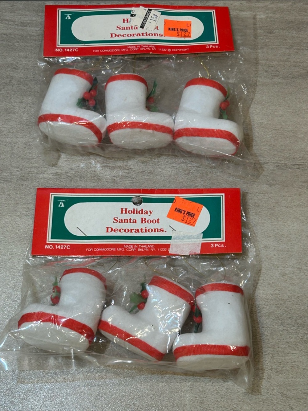 2  Vintage 1980's Santa' Favorites Santa Boots Christmas Ornaments in bag.  6 To